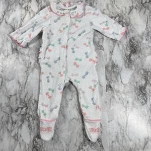 VTG Carters Baby 3-6M Collared Bow Print Ruffle Bottom Terrycloth Romper Sleeper